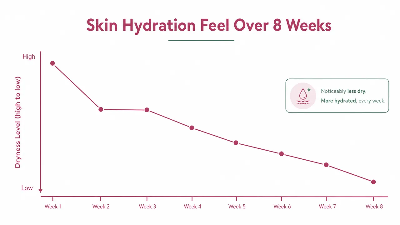 Simple skin hydration tracking chart showing improvement across eight weeks